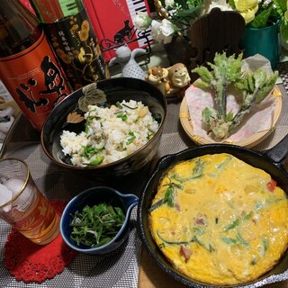 コシアブラとベーコン＆チーズのスパニッシュオムレツ